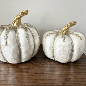 🤍🎃Set of 2 Shabby Chic Capiz Shell Embellished Jewel Pumpkins
